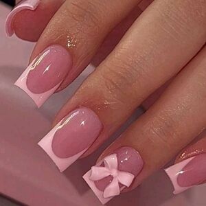 Pink French Tip with Bow Press-on Nails